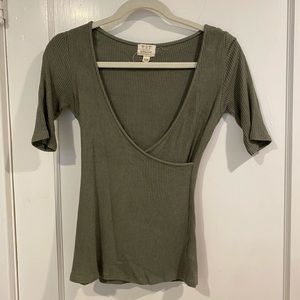 Green V Neck Crossed Shirt